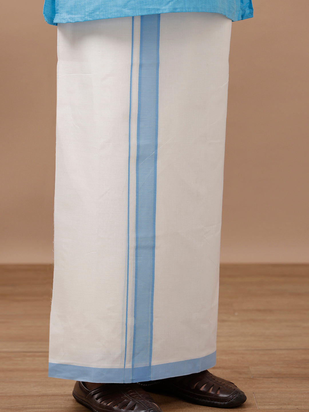 Mens Kora Double Dhoti with Matching Kurta Set Sky Blue