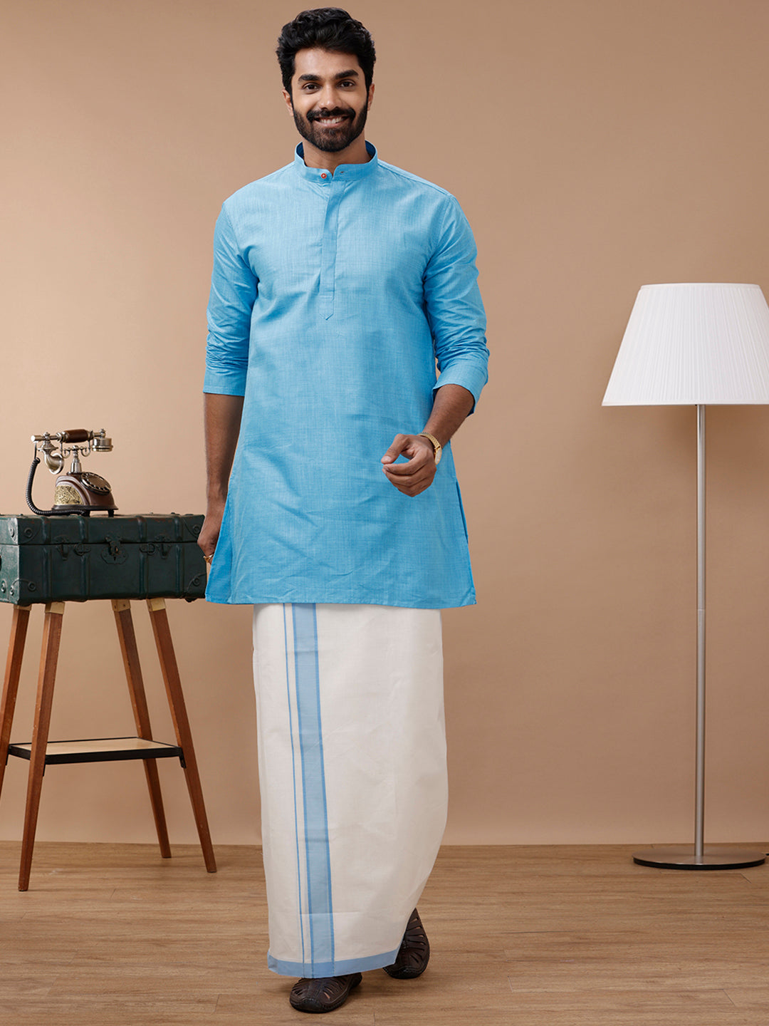 Mens Medium Length Pocket Kurta Sky Blue FS4