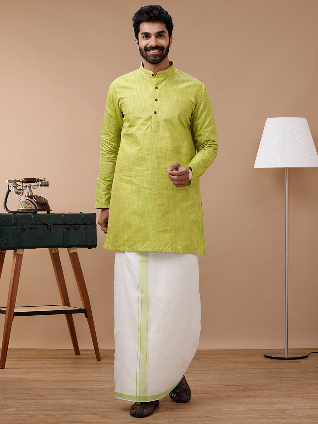 Mens Kora Double Dhoti Green Vicky Kora Plain