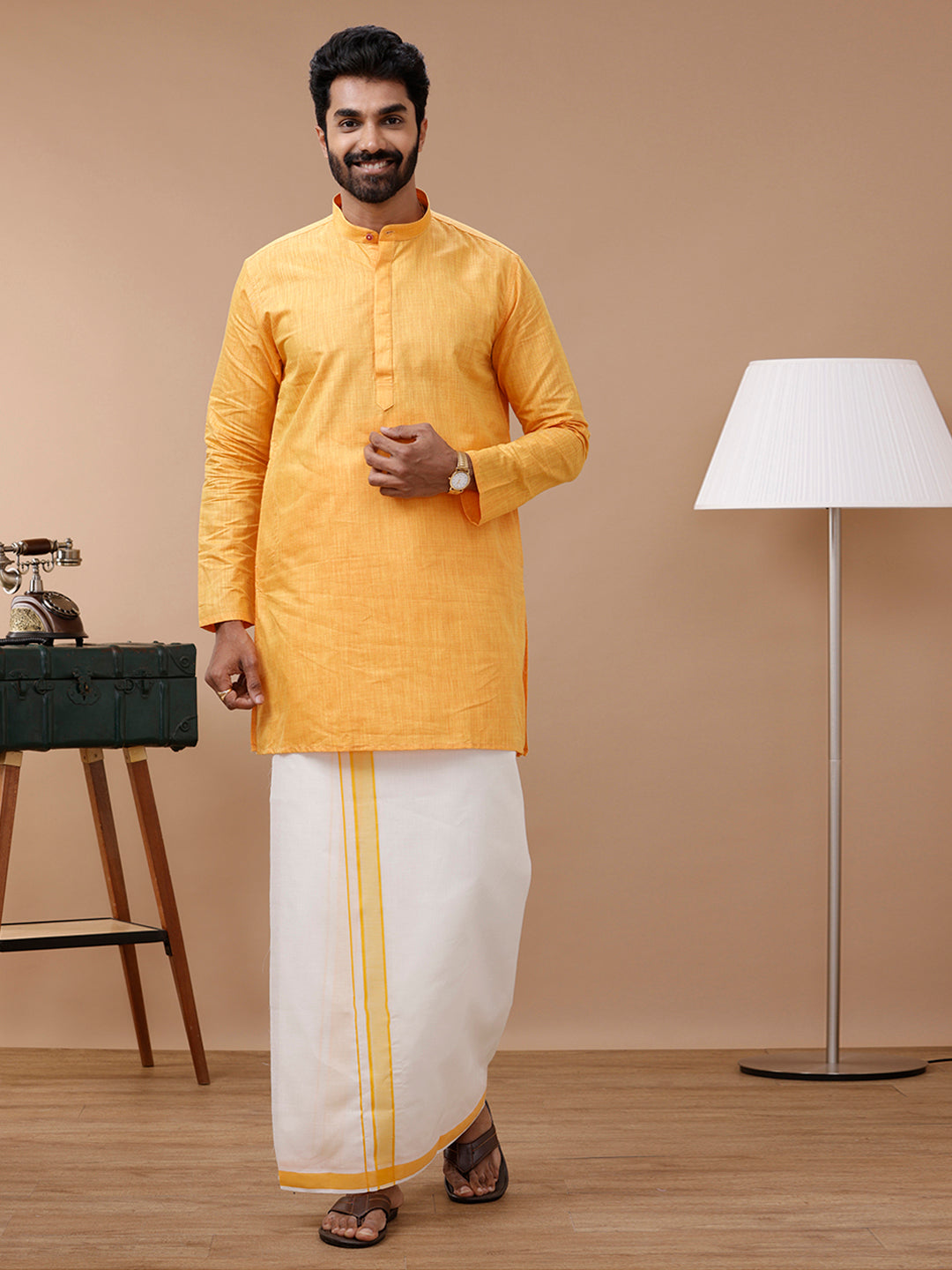 Mens Kora Double Dhoti Yellow Vicky Kora Plain