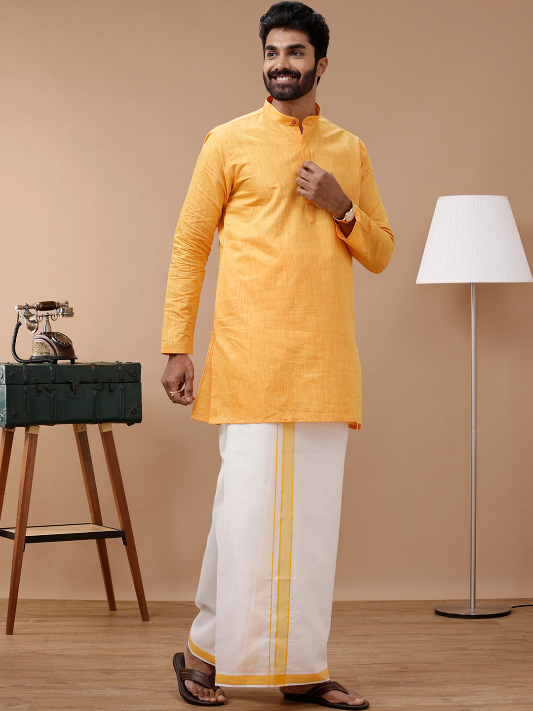 Men Kora Double Dhoti Yellow Vicky Kora Plain