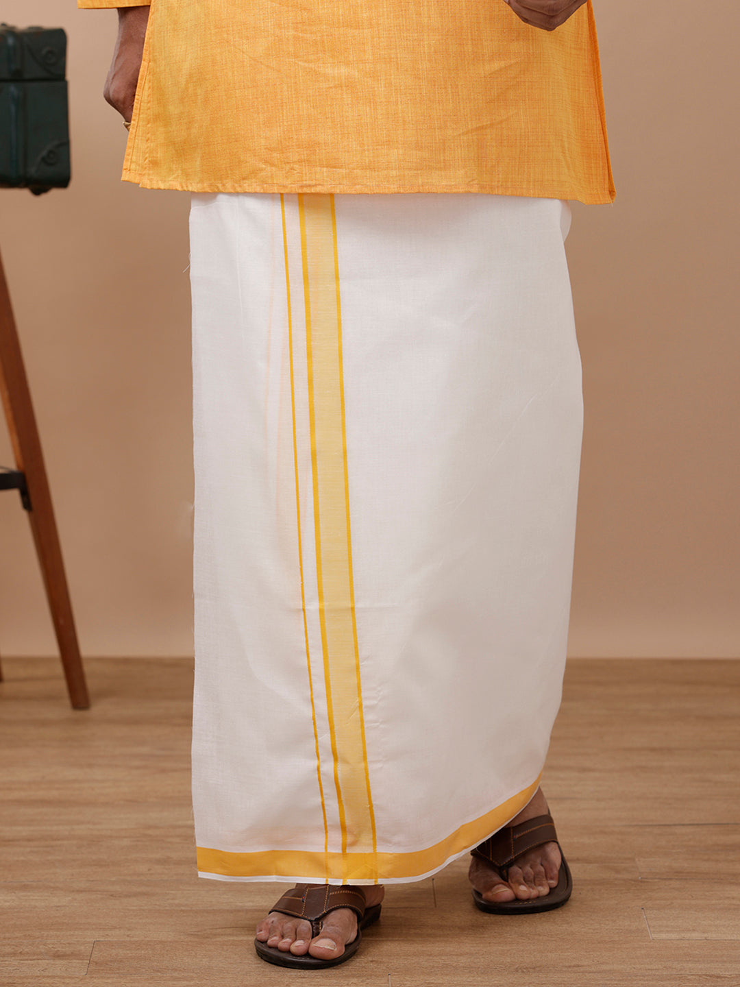 Mens Kora Double Dhoti Yellow Vicky Kora Plain