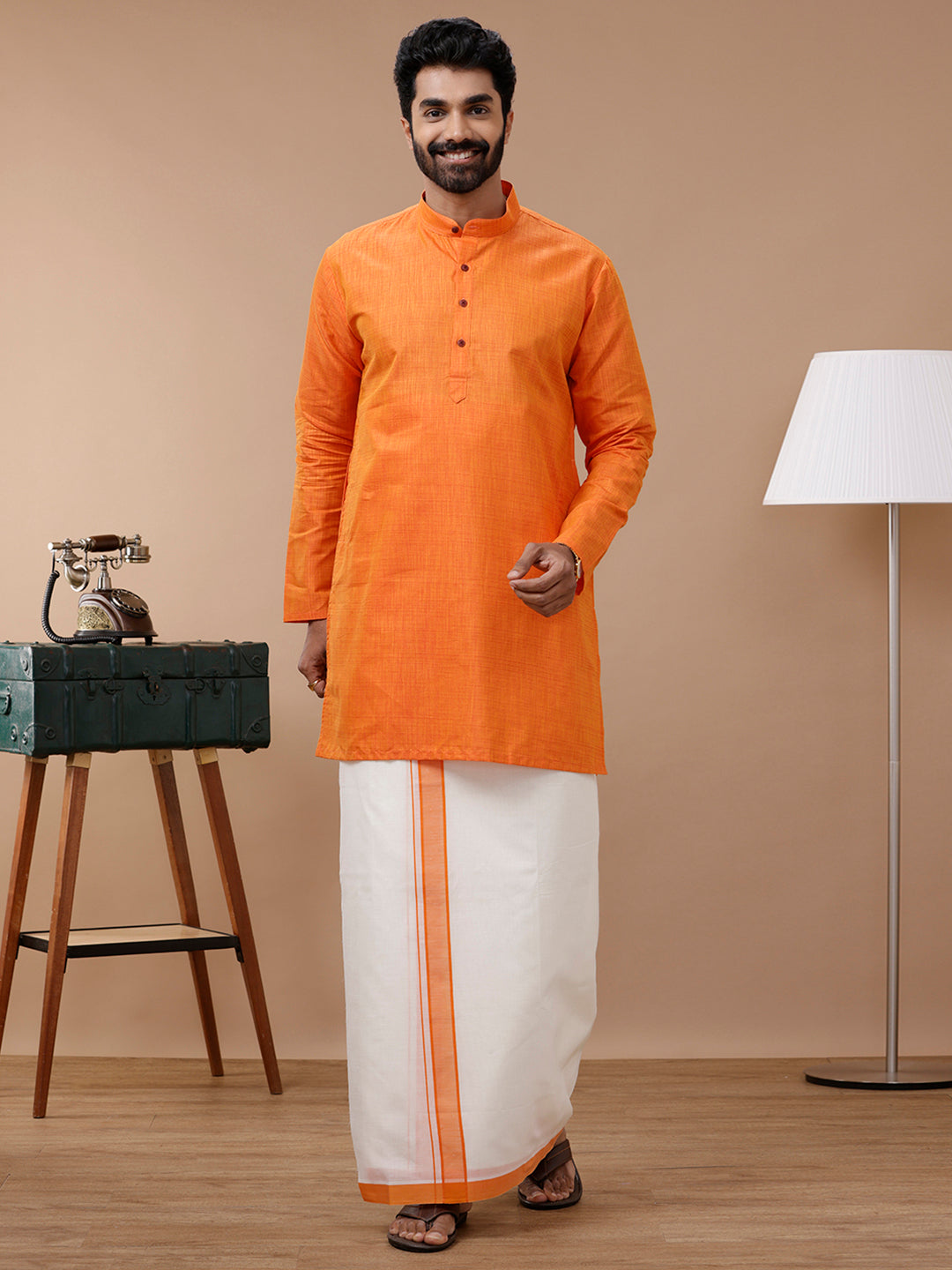 Mens Kora Double Dhoti Orange Vicky Kora Plain