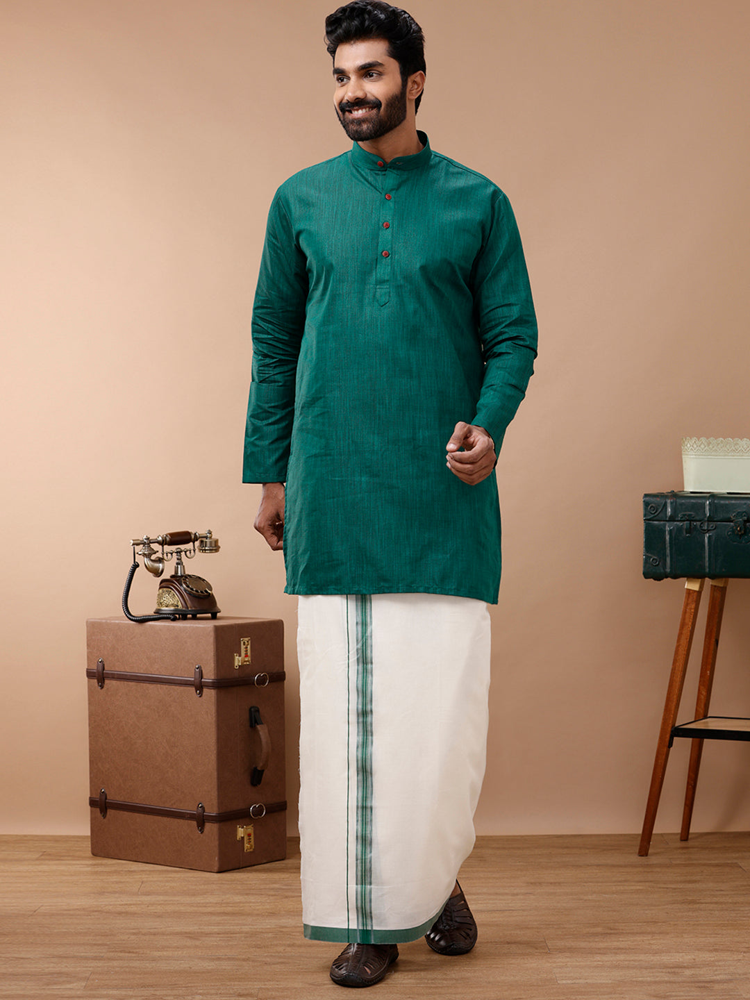 Mens Kora Double Dhoti Green Redfort Kora Fancy