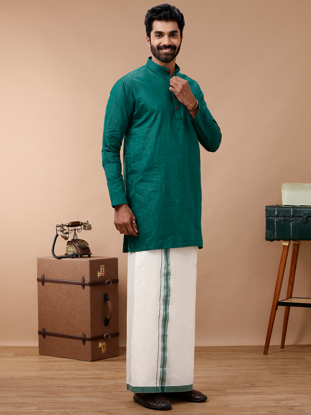 Mens Kora Double Dhoti Green Redfort Kora Fancy