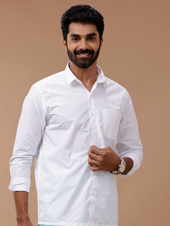 Mens Formal White Shirt with Light Blue Dhoti Combo