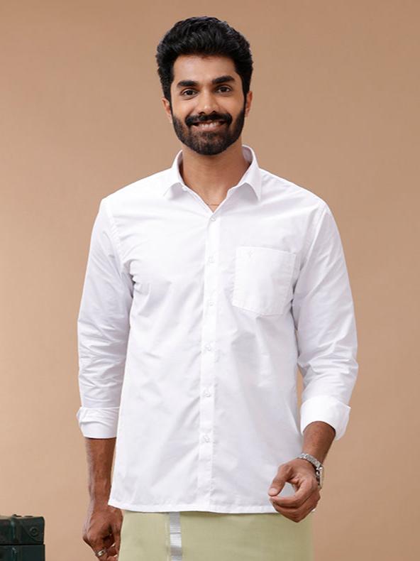 Men Formal White Shirt with Light Green Dhoti Combo