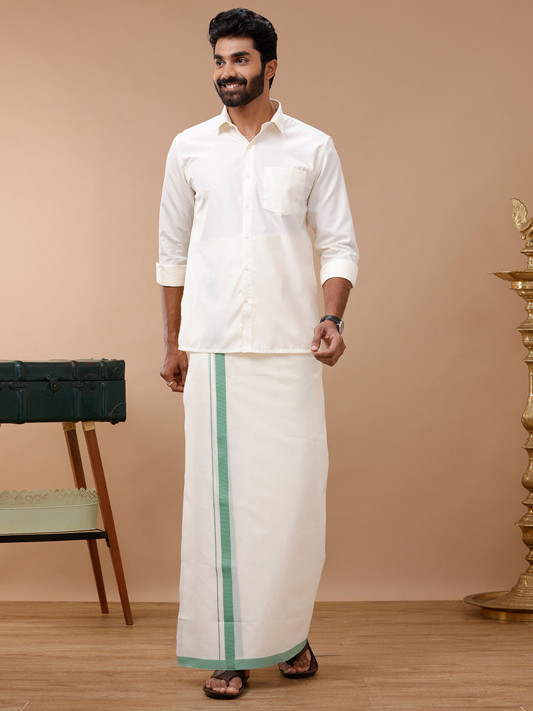 Men Kora Double Dhoti Green Terra Kora Special