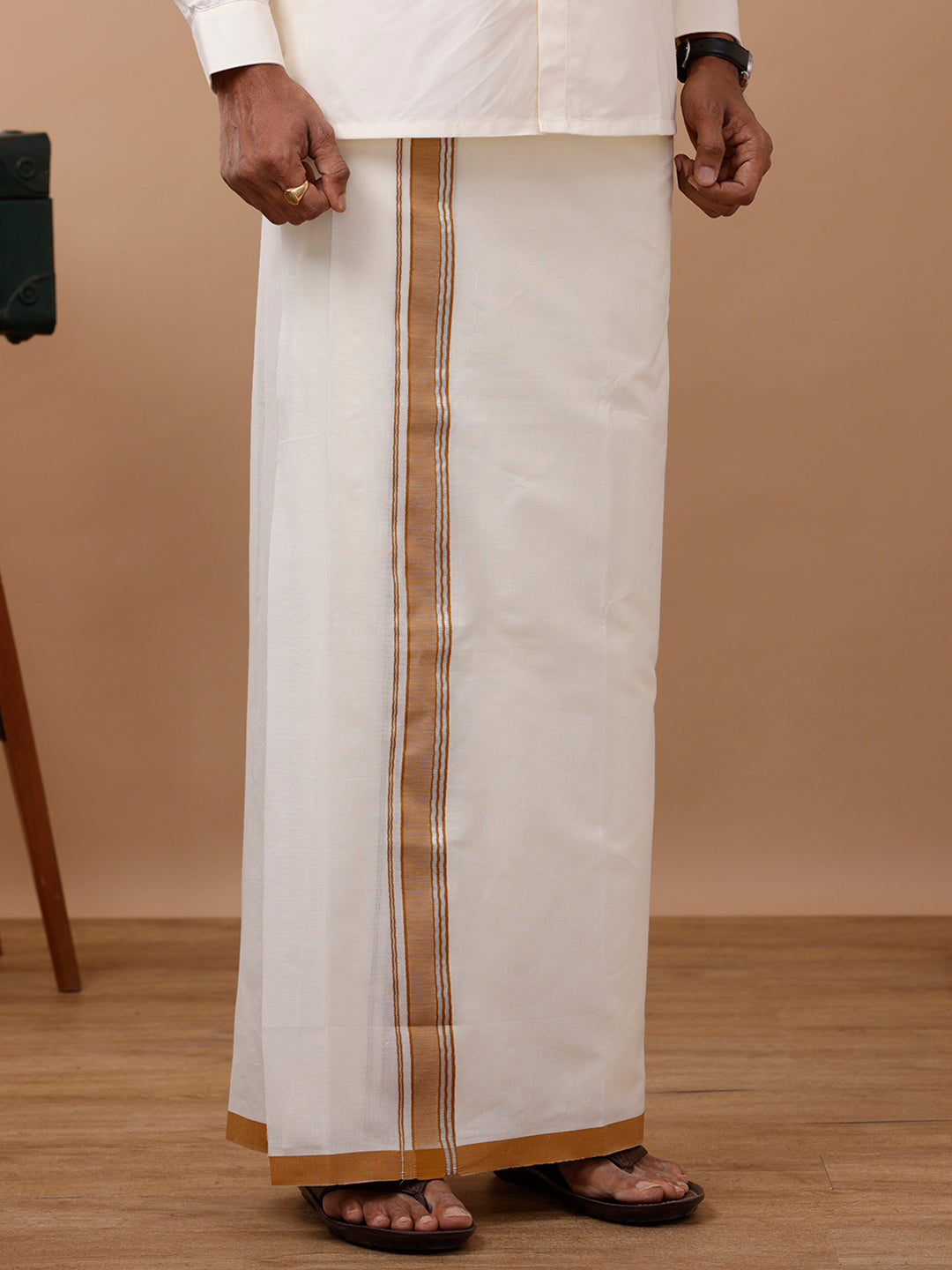 Mens Kora Double Dhoti Mustard Terra Kora Silver Fancy