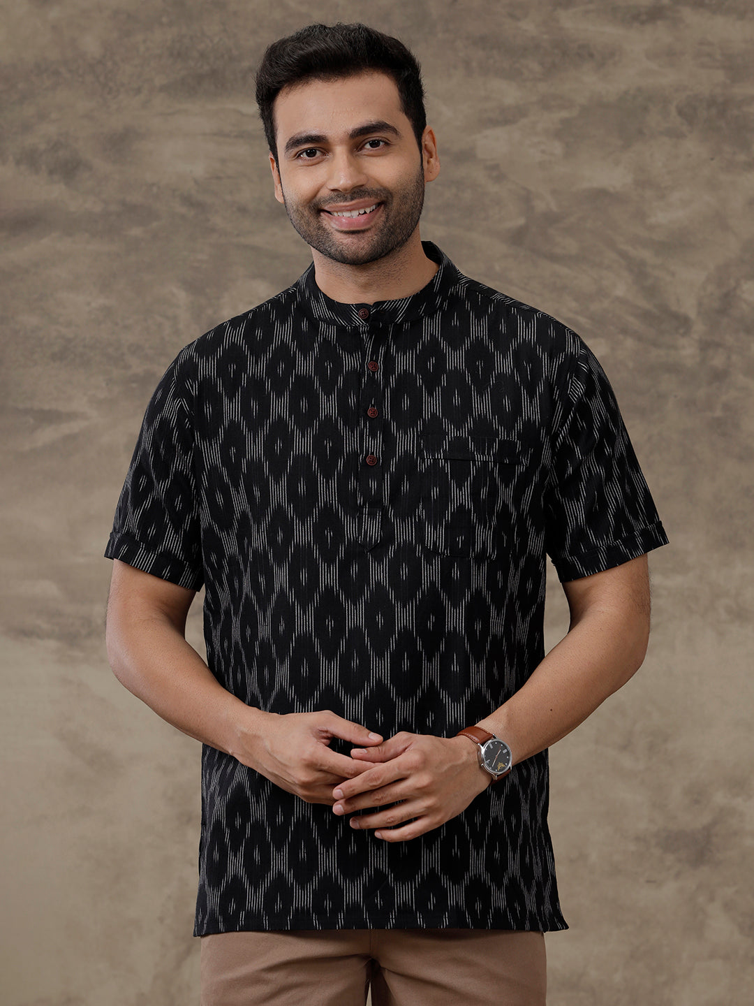 Men Short Length Pocket Kurta Black