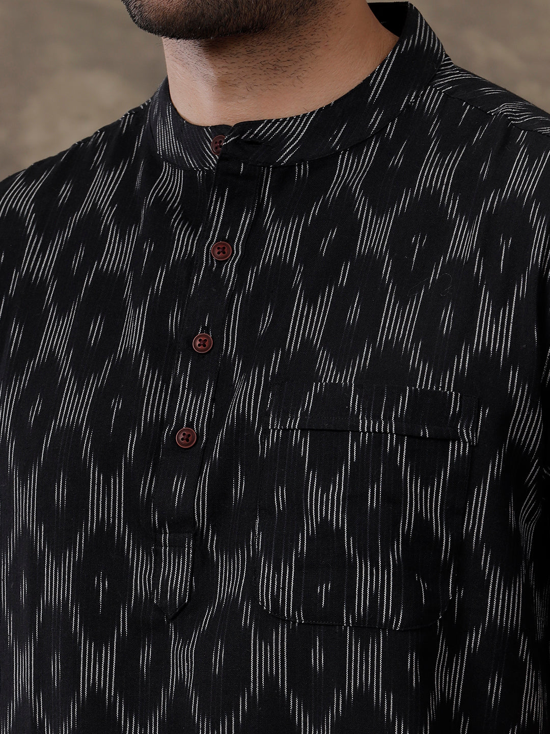 Men Short Length Pocket Kurta Black