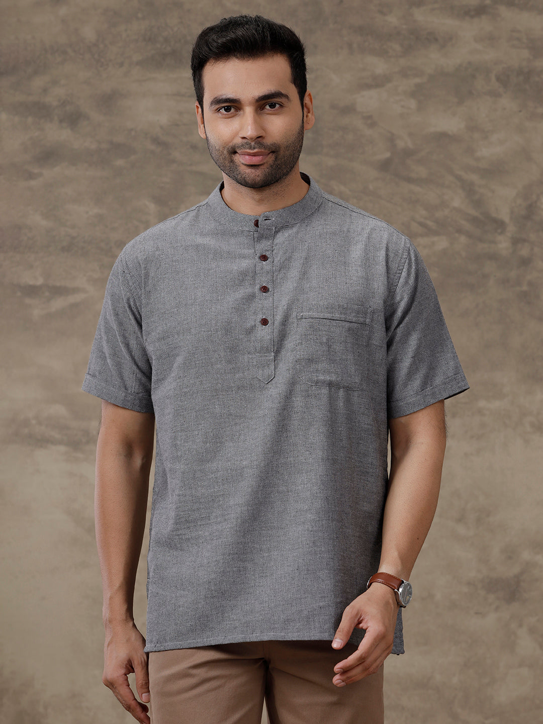 Men Short Length Pocket Kurta Grey