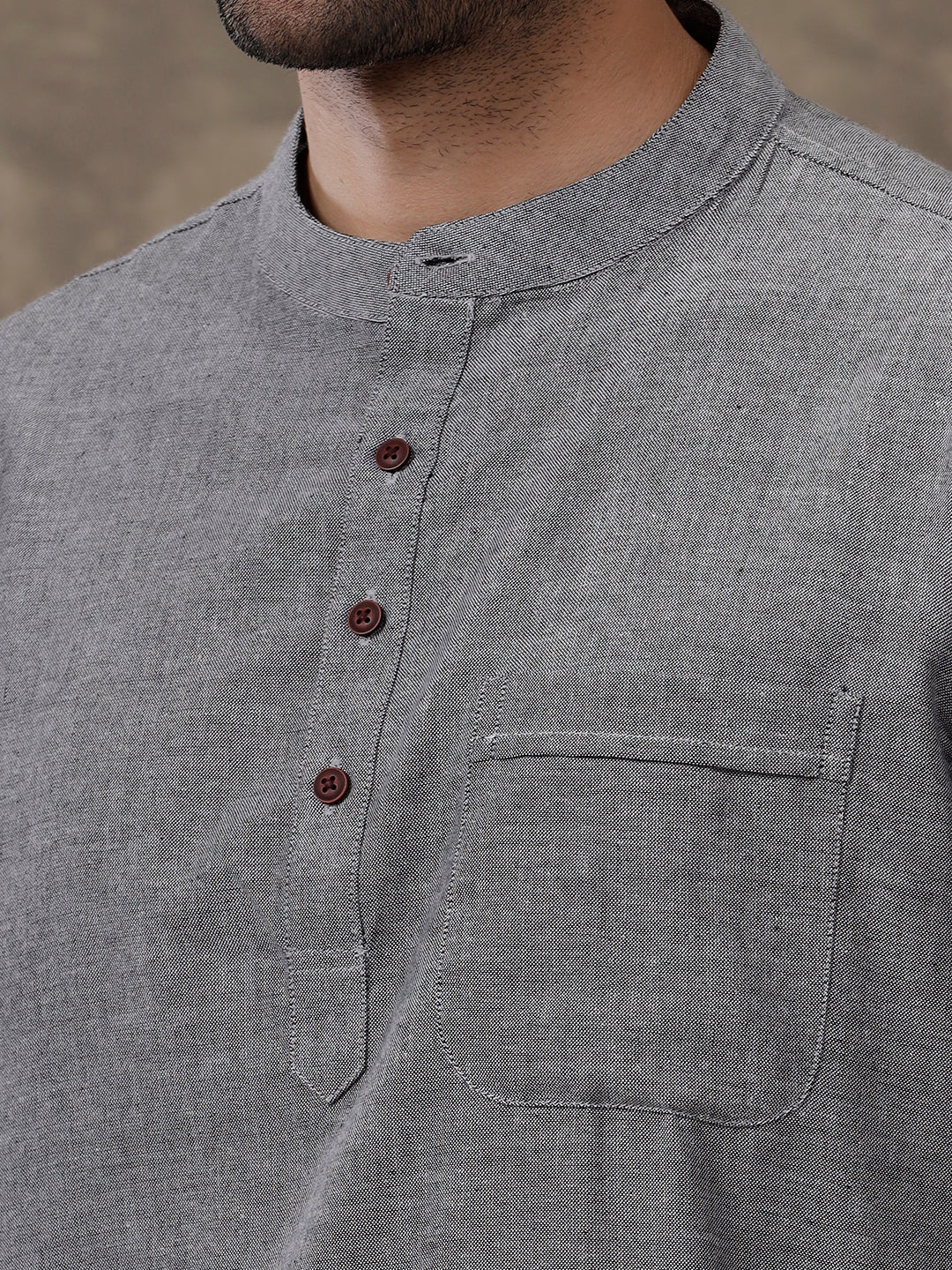 Men Short Length Pocket Kurta Grey