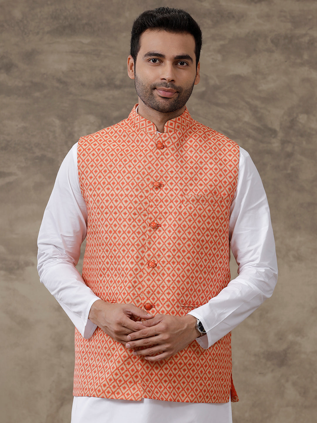 Men Ethnic Jacket Orange