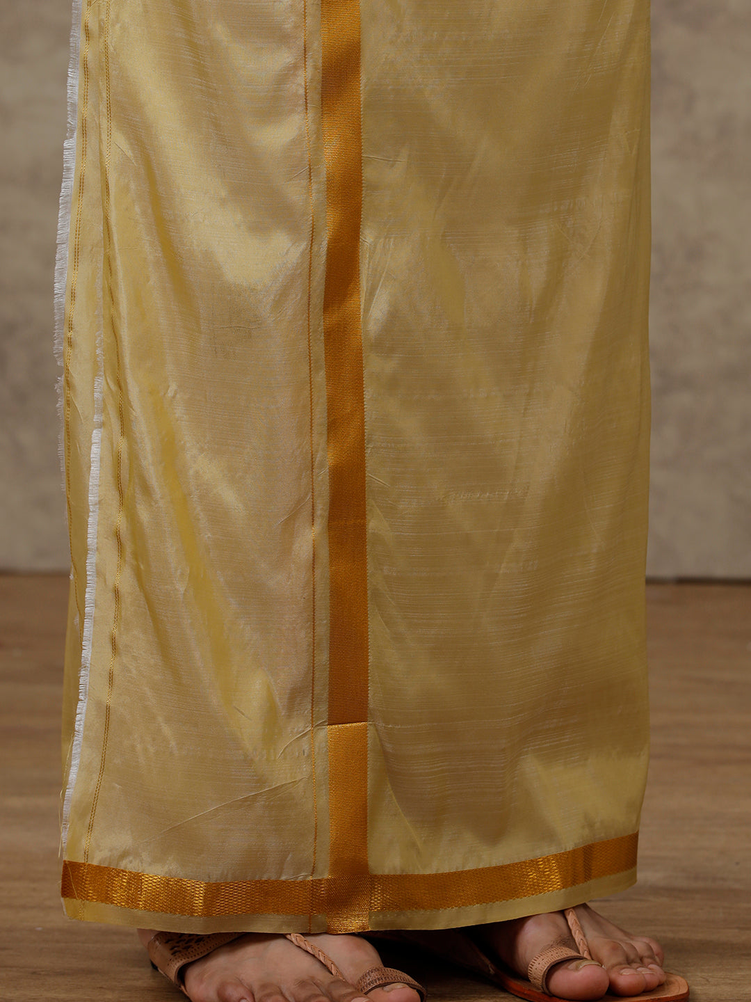 Mens Art Silk Gold Shirt & Dhoti Towel Set Swayamvara