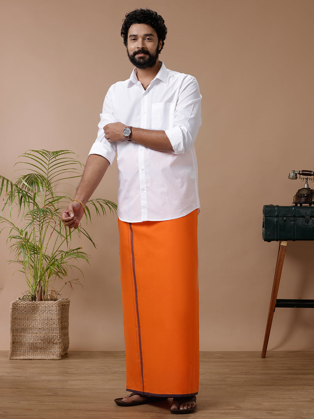 Mens Fancy Border Dhoti Orange Enrich Colour 16 (ORG)