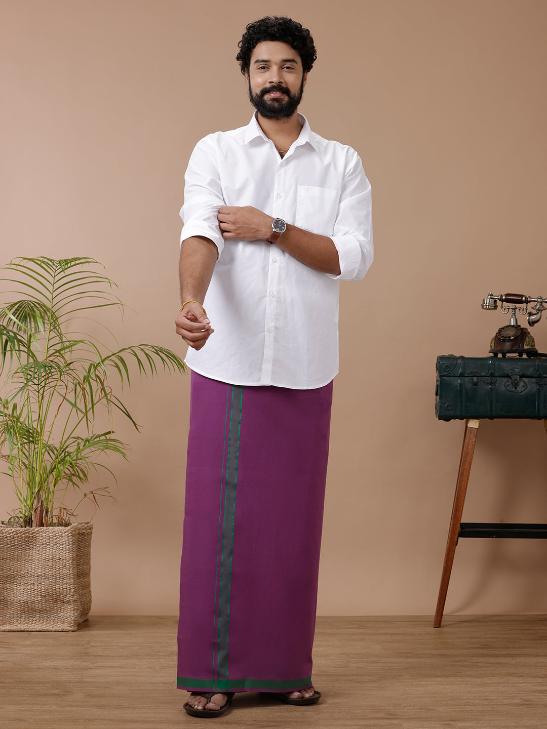 Mens Fancy Border Dhoti Violet Mystyle Colour 18 (GRJUF)