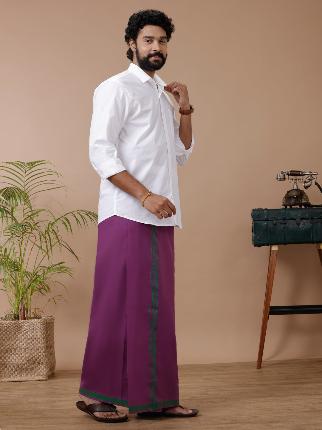 Mens Fancy Border Dhoti Violet Mystyle Colour 18 (GRJUF)