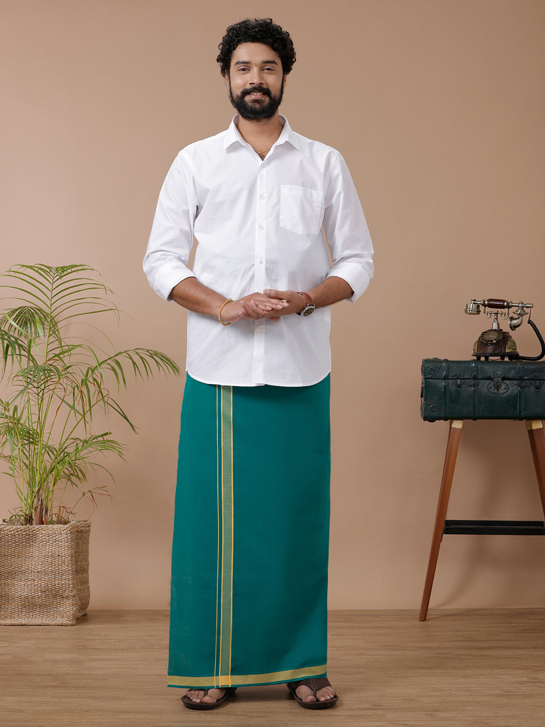 Men Fancy Border Dhoti Green Mystyle Colour 2