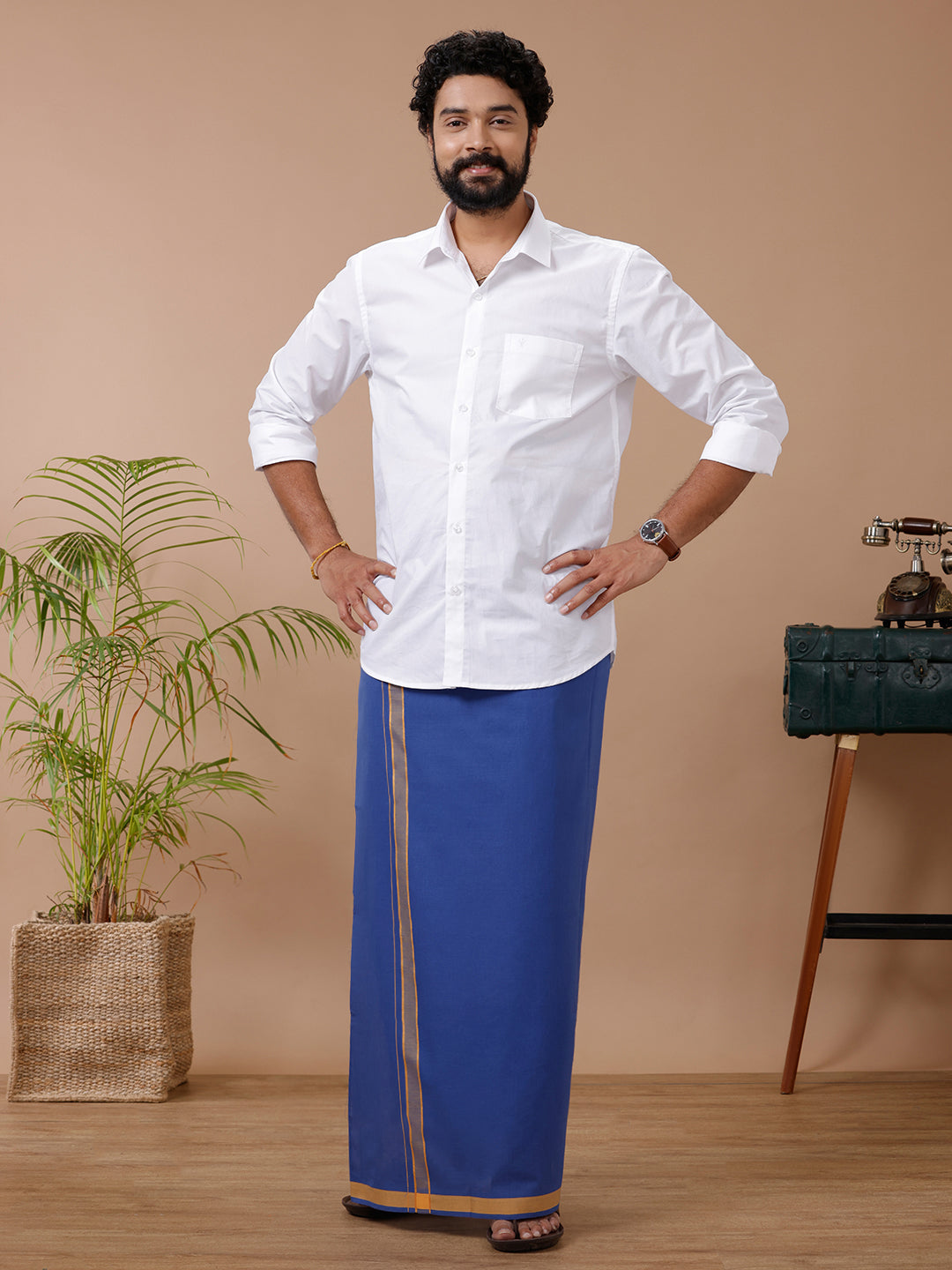 Men Fancy Border Dhoti Blue Mystyle Colour 6