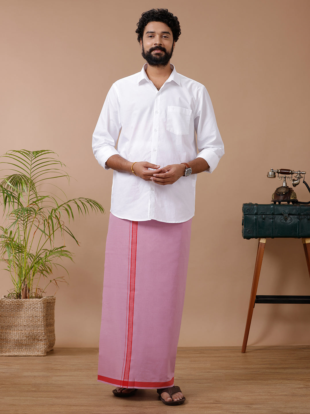 Men Fancy Border Dhoti Pink Mystyle Colour 9(M ORCHIT)