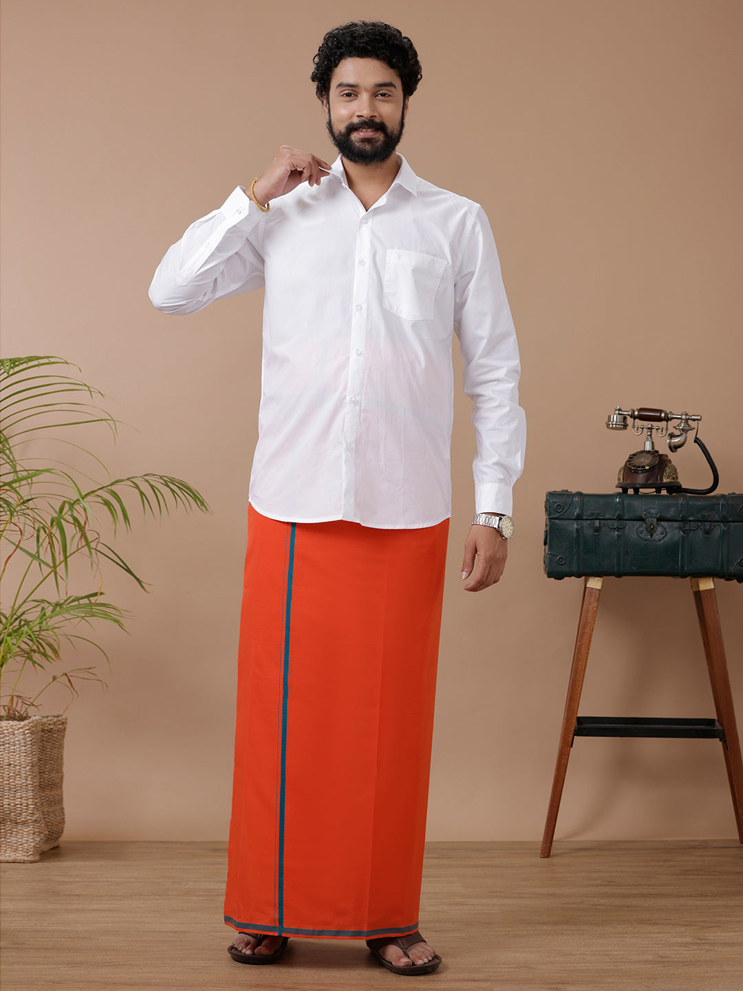 Men Assorted Fancy Border Dhoti Orange Yogi BB5