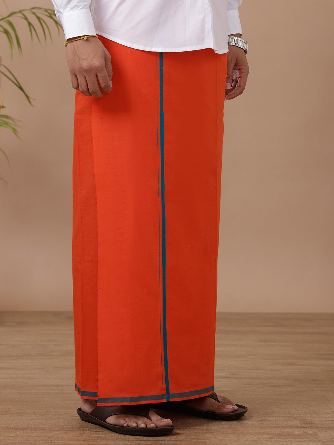 Men Assorted Fancy Border Dhoti Orange Yogi BB5