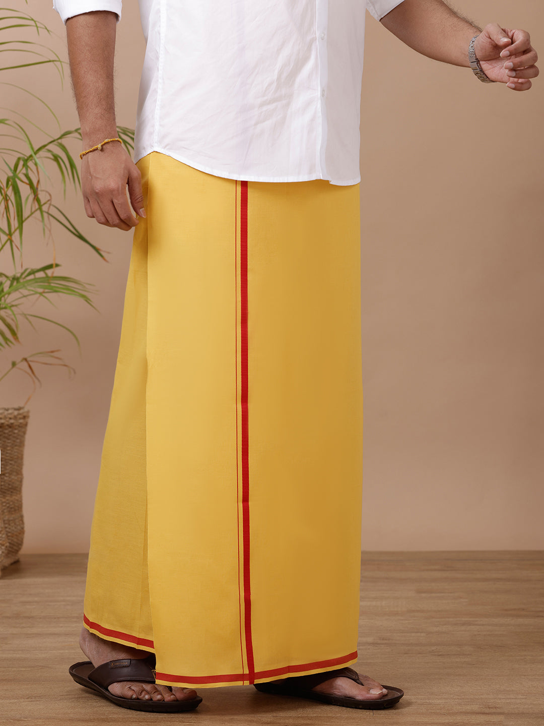 Mens Assorted Fancy Border Dhoti Yellow Rishi BB2