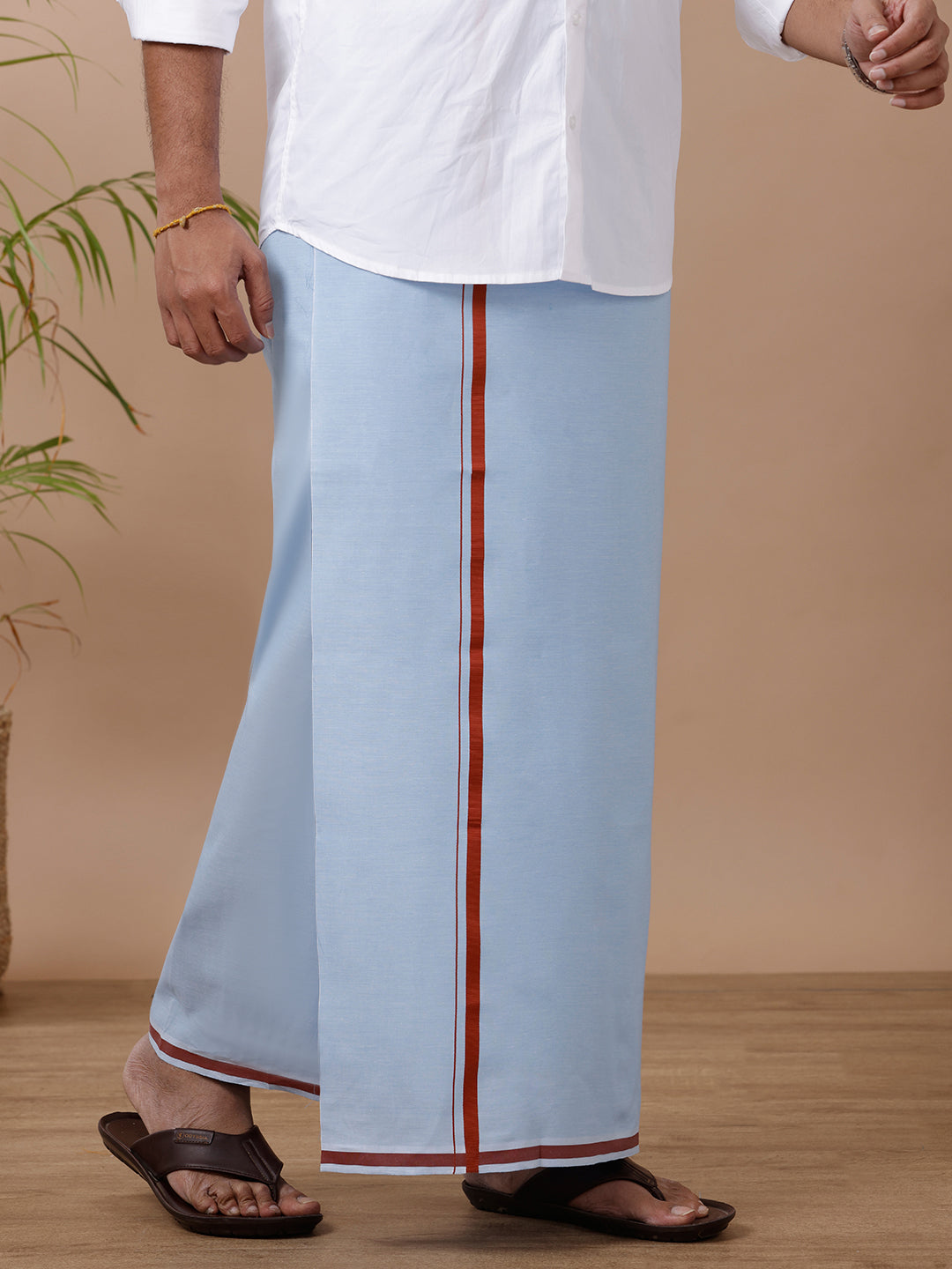 Men Assorted Fancy Border Dhoti Blue Yogi BB4