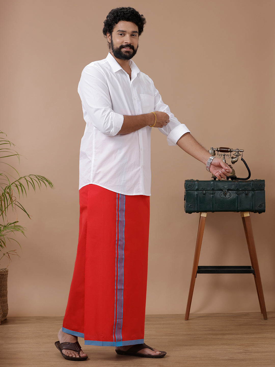 Men Assorted Fancy Border Dhoti Ahimsa Red