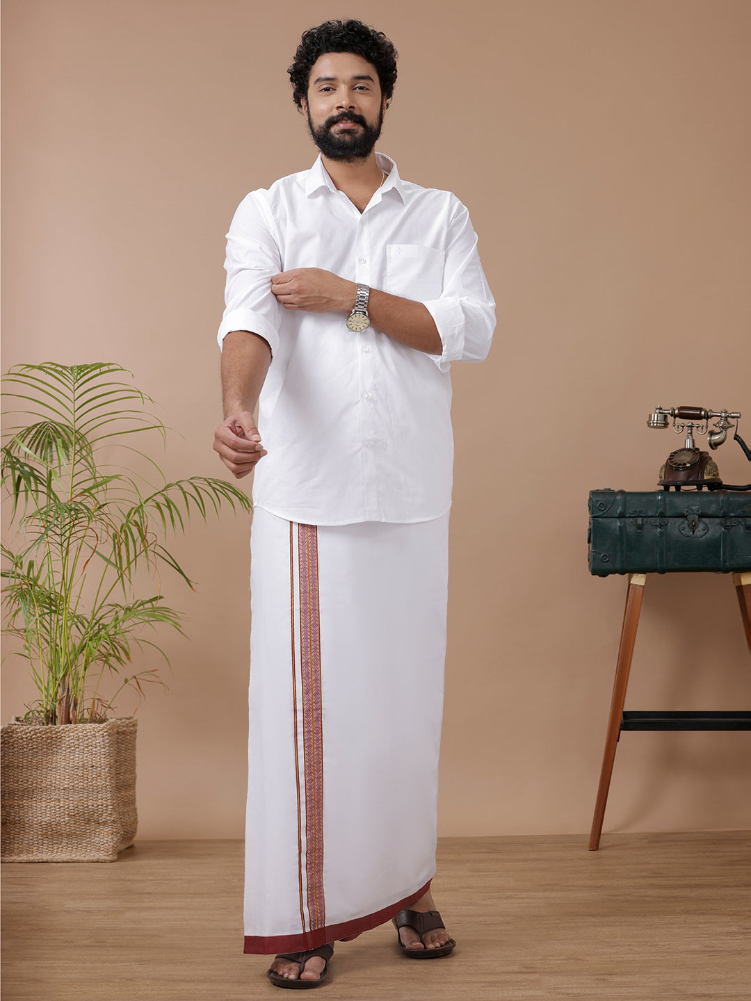 Men Fancy Jari Border Single Dhoti GR01