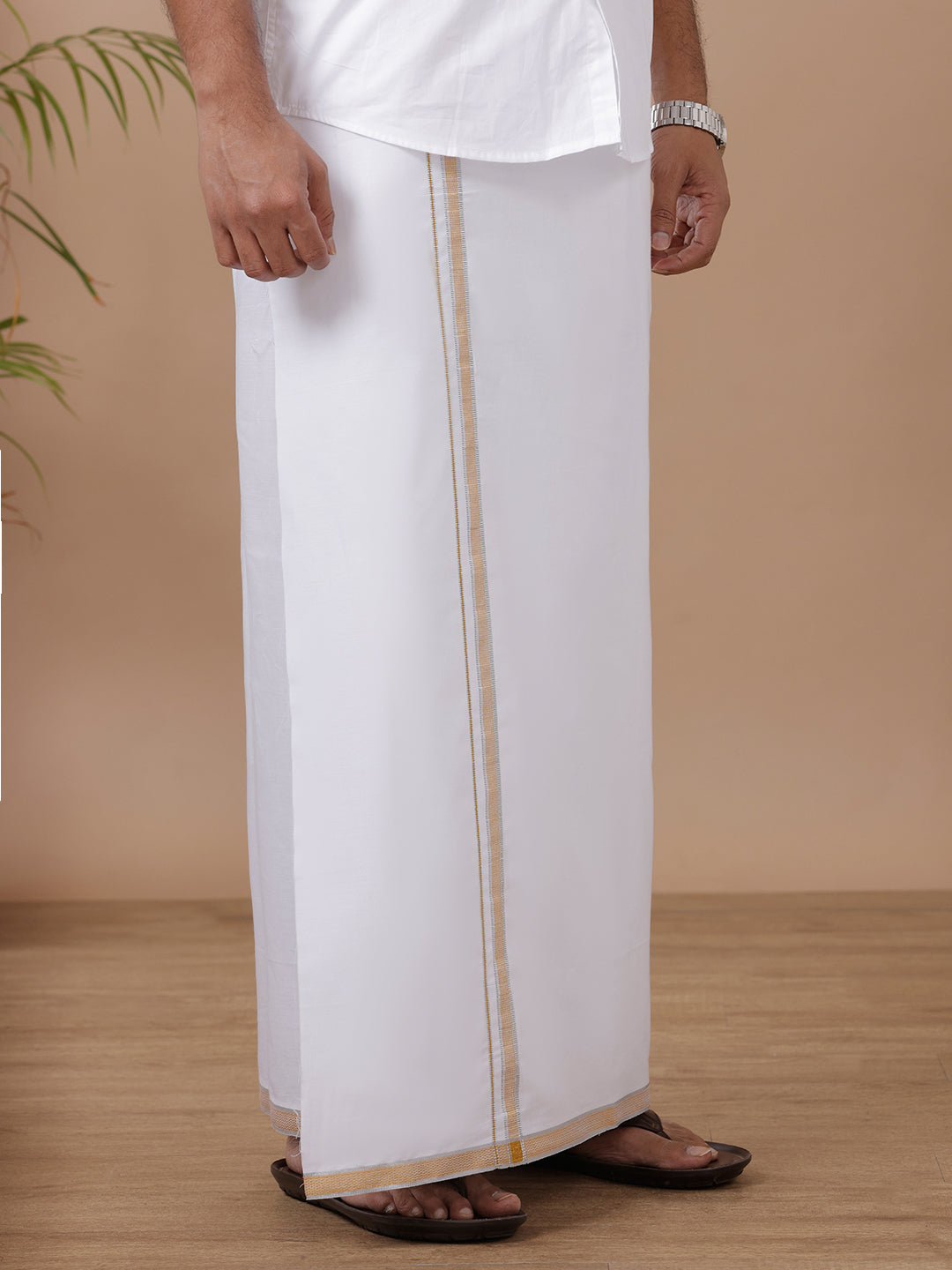 Men Silver Fancy Border Single Dhoti HS04