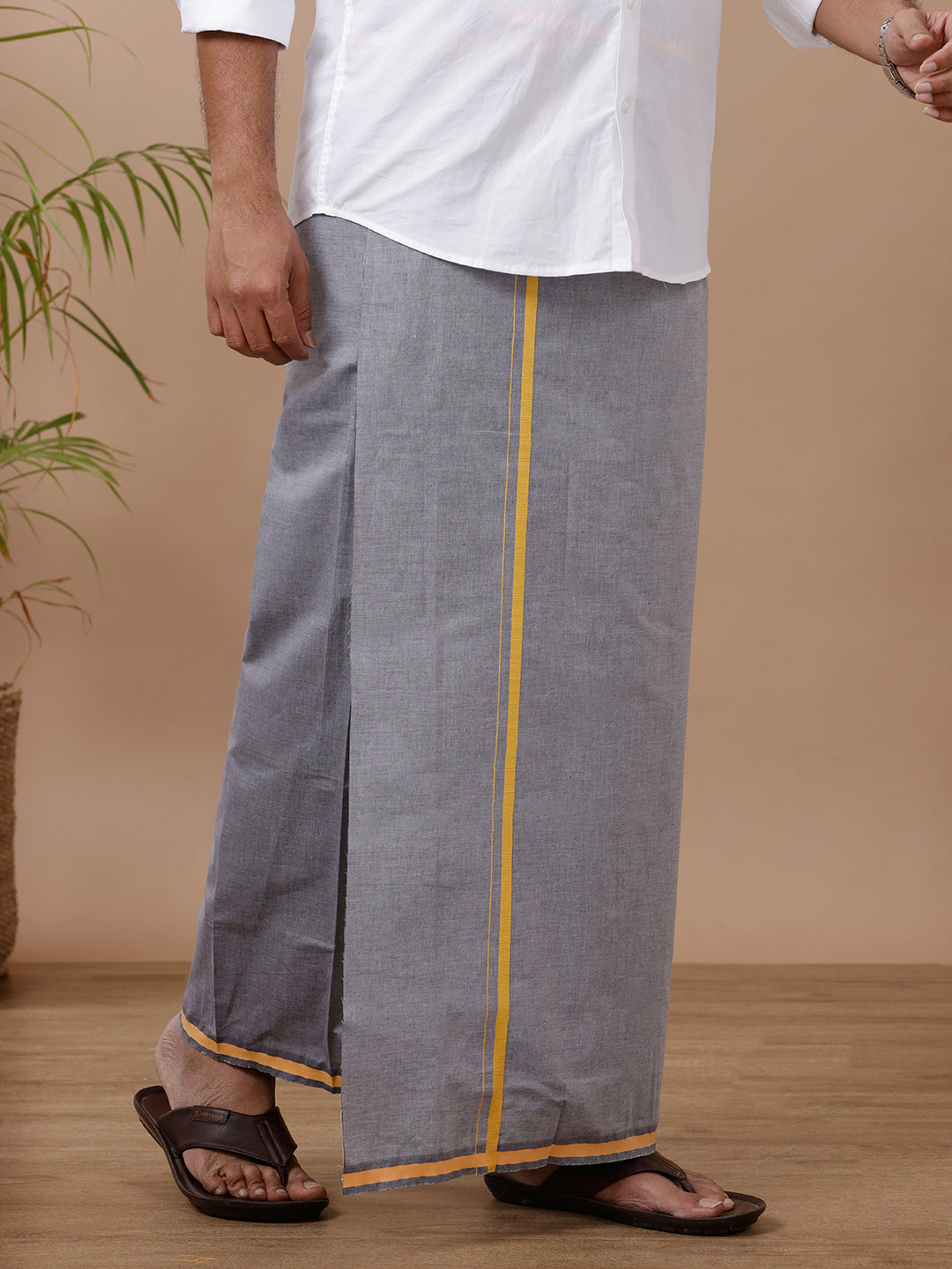 Men Fancy Border Dhoti Yogi Silver Gray YSG02