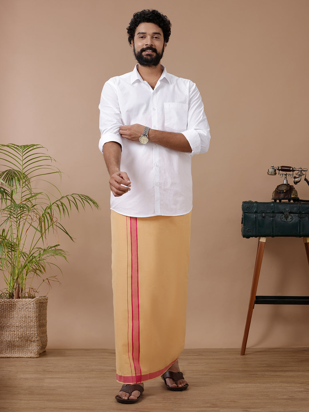 Men Fancy Border Colour Dhoti Ahimsa Light Kavi