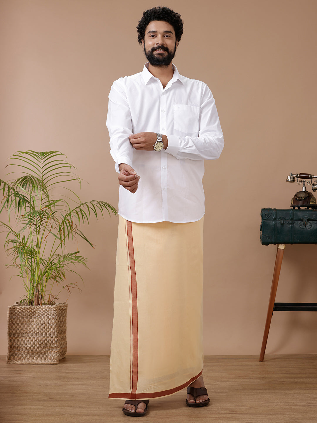 Men Fancy Border Dhoti Light Kavi Mystyle Colour 12(SUNDRESS)