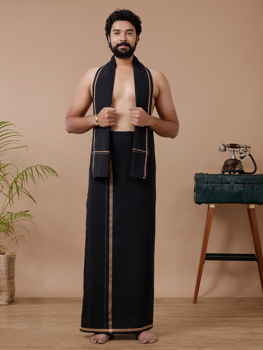 Mens Devotional Dhoti Black with Sandal Border