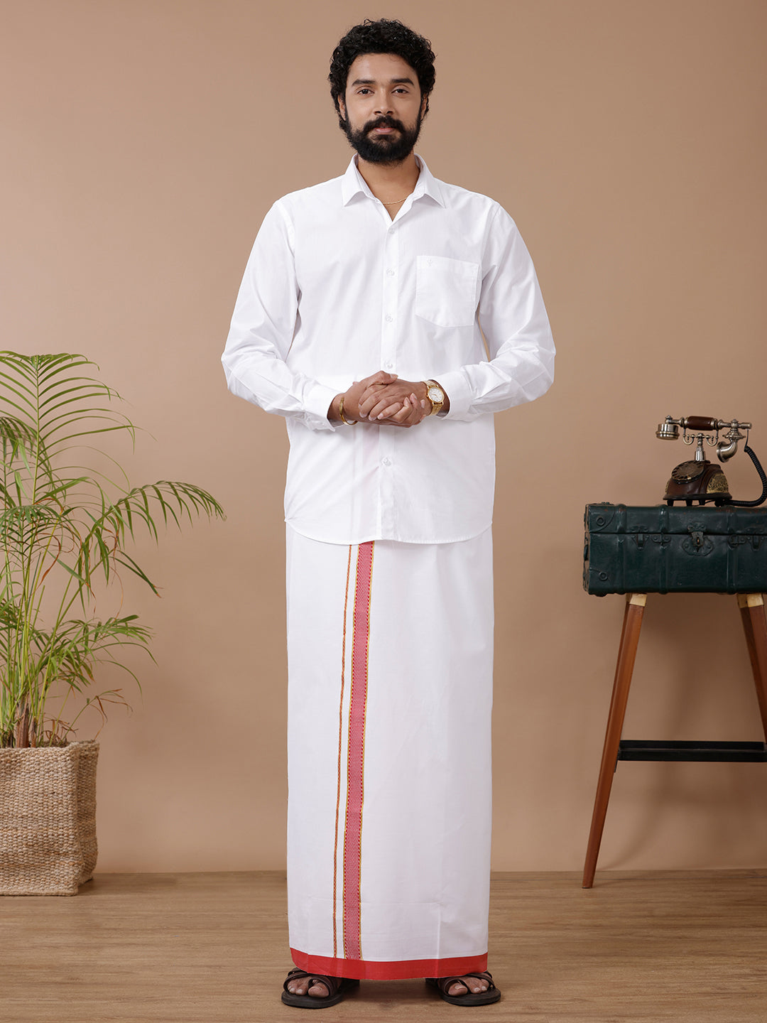 Men Fancy Jari Border Single Dhoti GR03