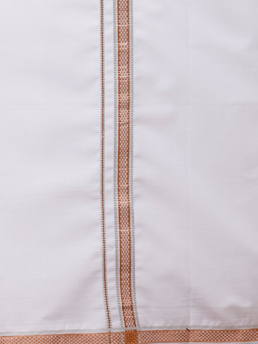 Men White with Copper Fancy Jari Border Single Layer Dhoti HS02