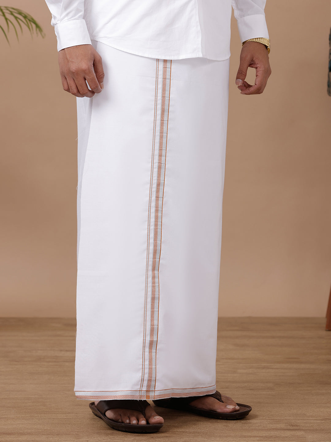 Men Silver Fancy Border Single Dhoti HS03