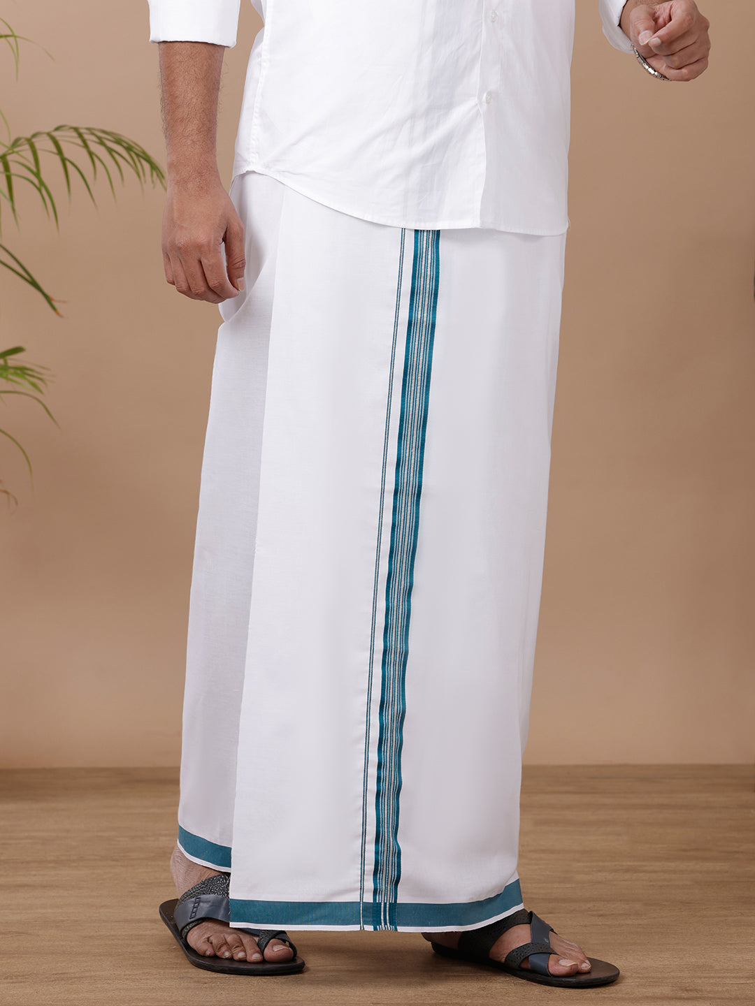 Men Silver Fancy Border Single Dhoti WSF01