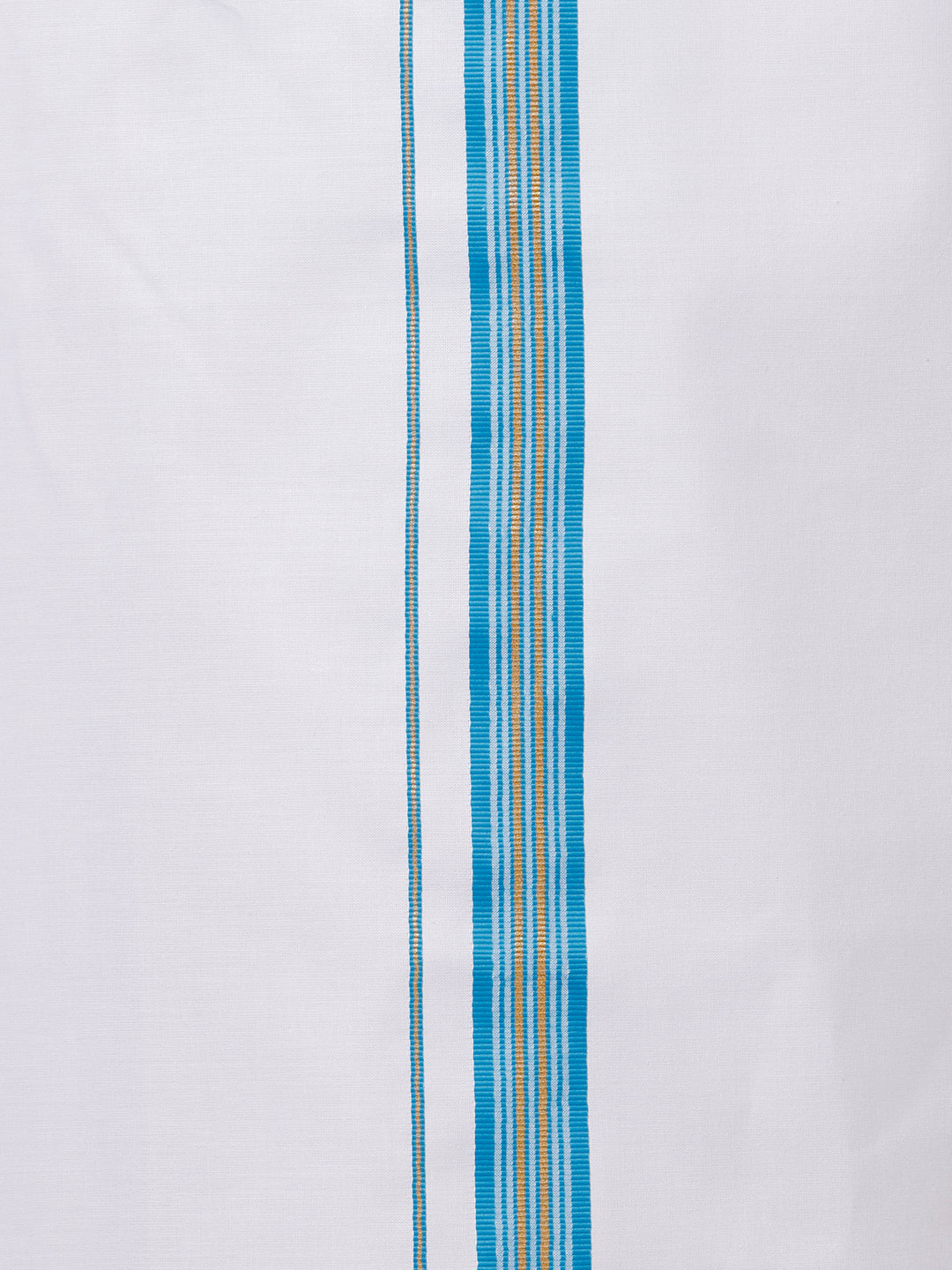 Men White with Blue Fancy Jari Border Single Layer Dhoti WGF06