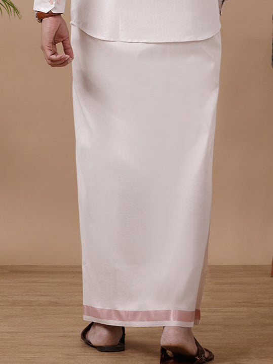 Men Tissue Readymade Single Layer Rose Gold Dhoti with Jari Border Viceroy