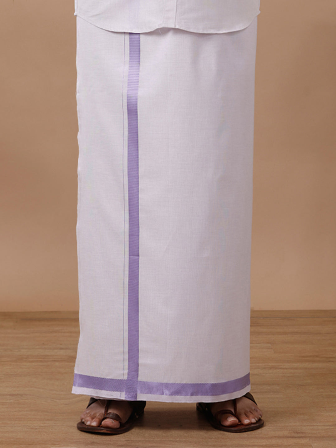 Men Tissue Single Dhoti Steel Lavender Border