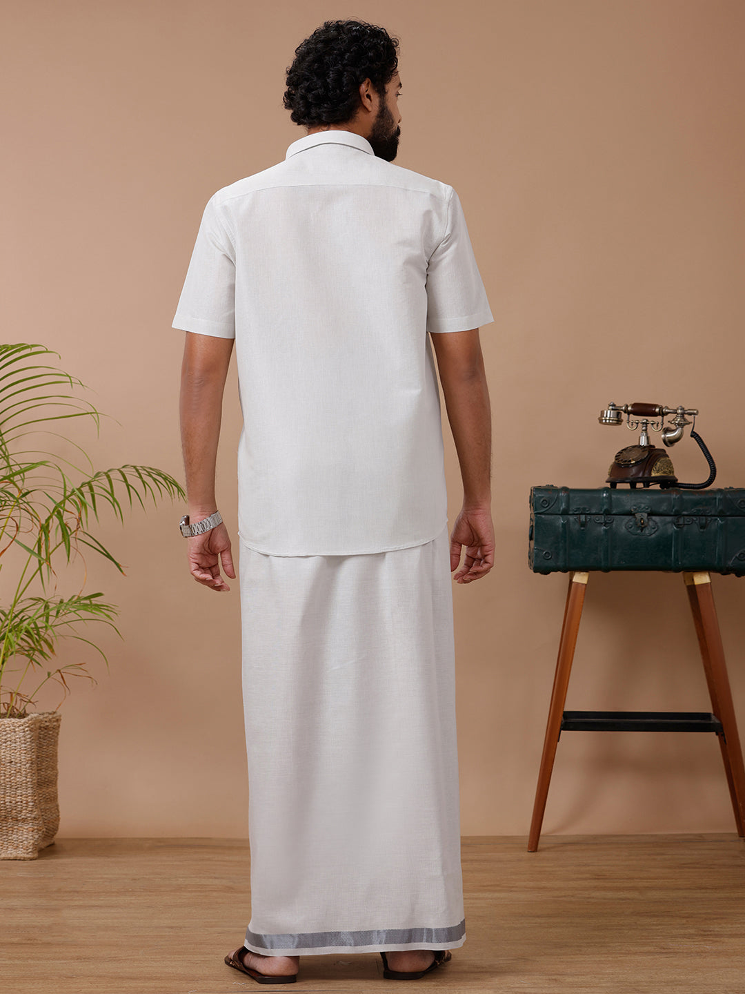 Couple Combo Shirt & Dhoti Set with Saree Steel Grey SRS96
