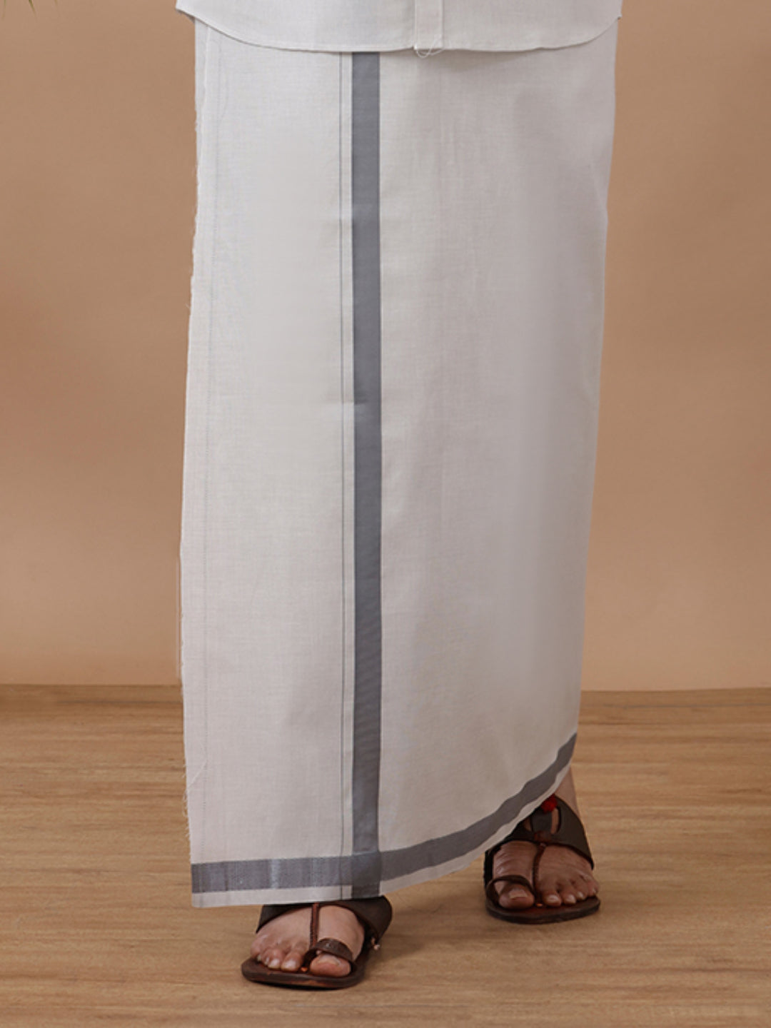 Men Tissue with Steel Grey Fancy Border Single Layer Dhoti