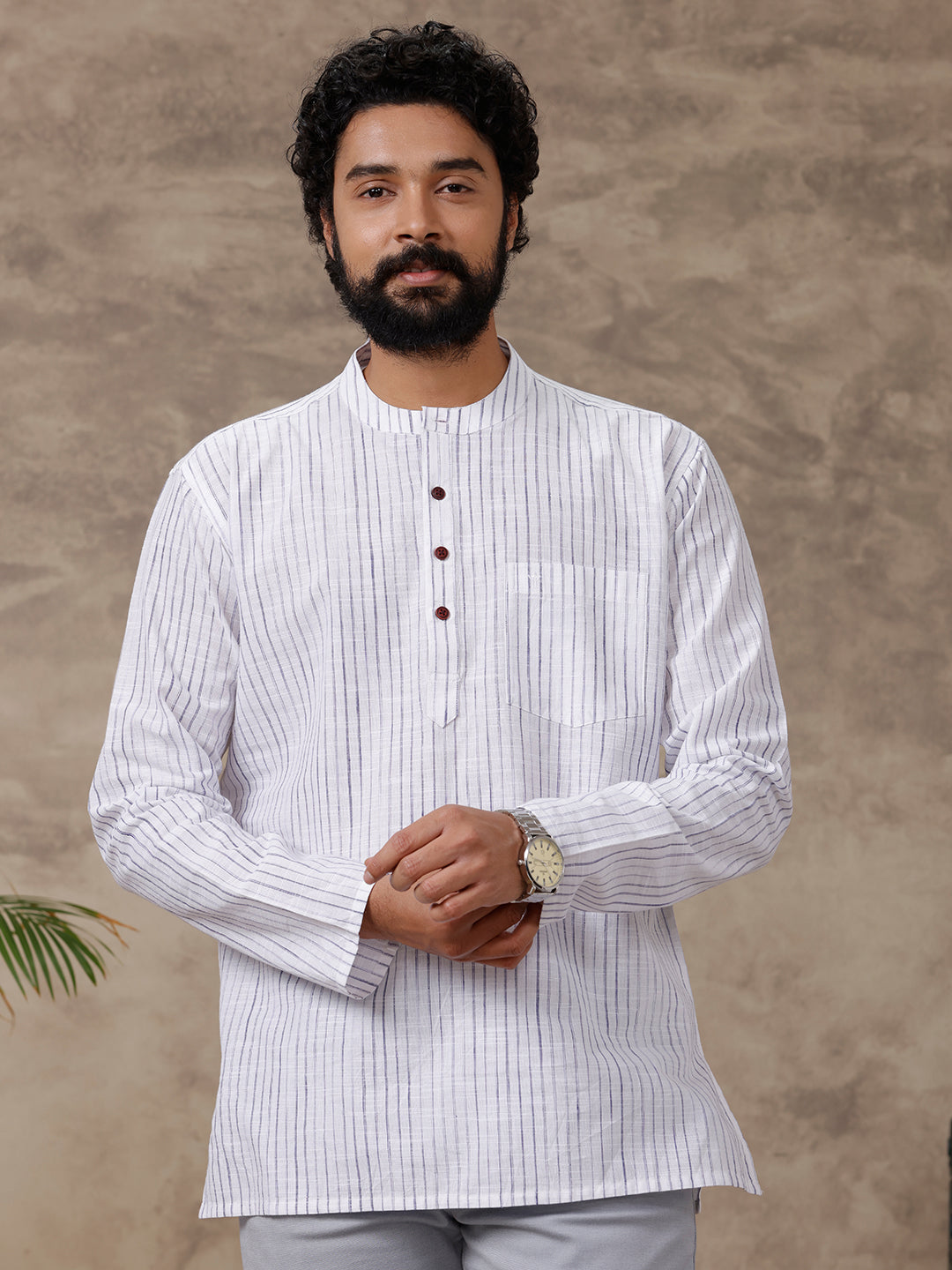 Mens Short Length Pocket Kurta Whitish Blue PB4