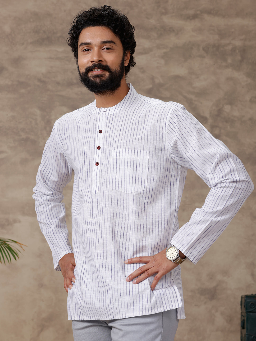 Mens Short Length Pocket Kurta Whitish Blue PB4