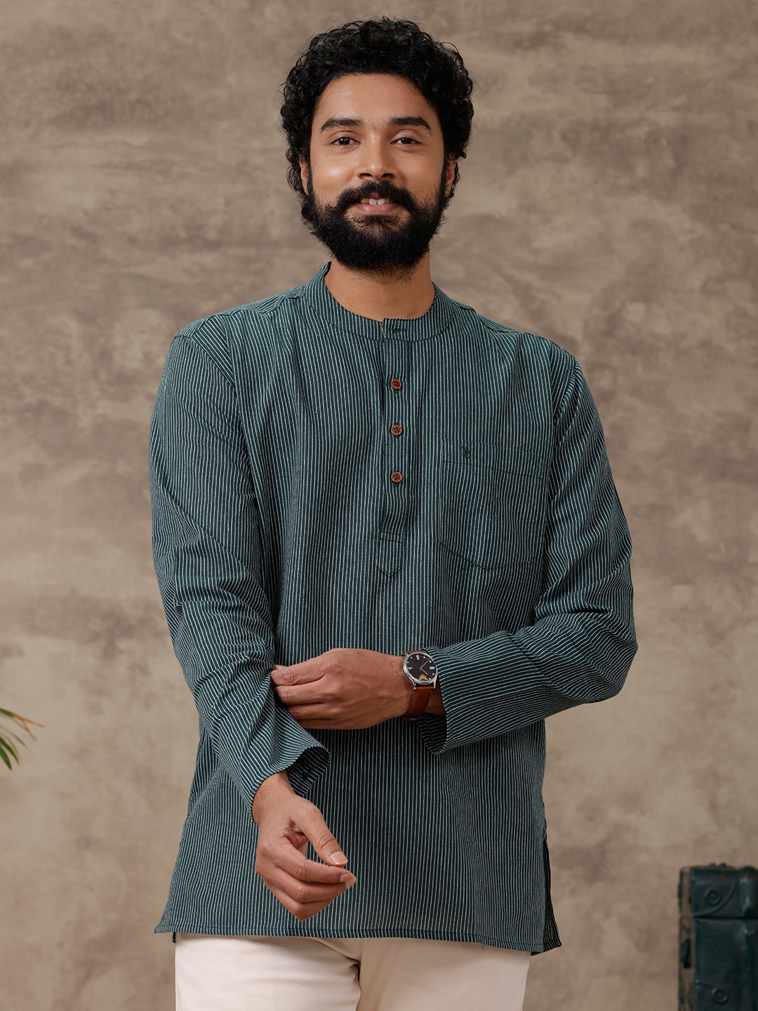 Mens Short Length Pocket Kurta Green RC08