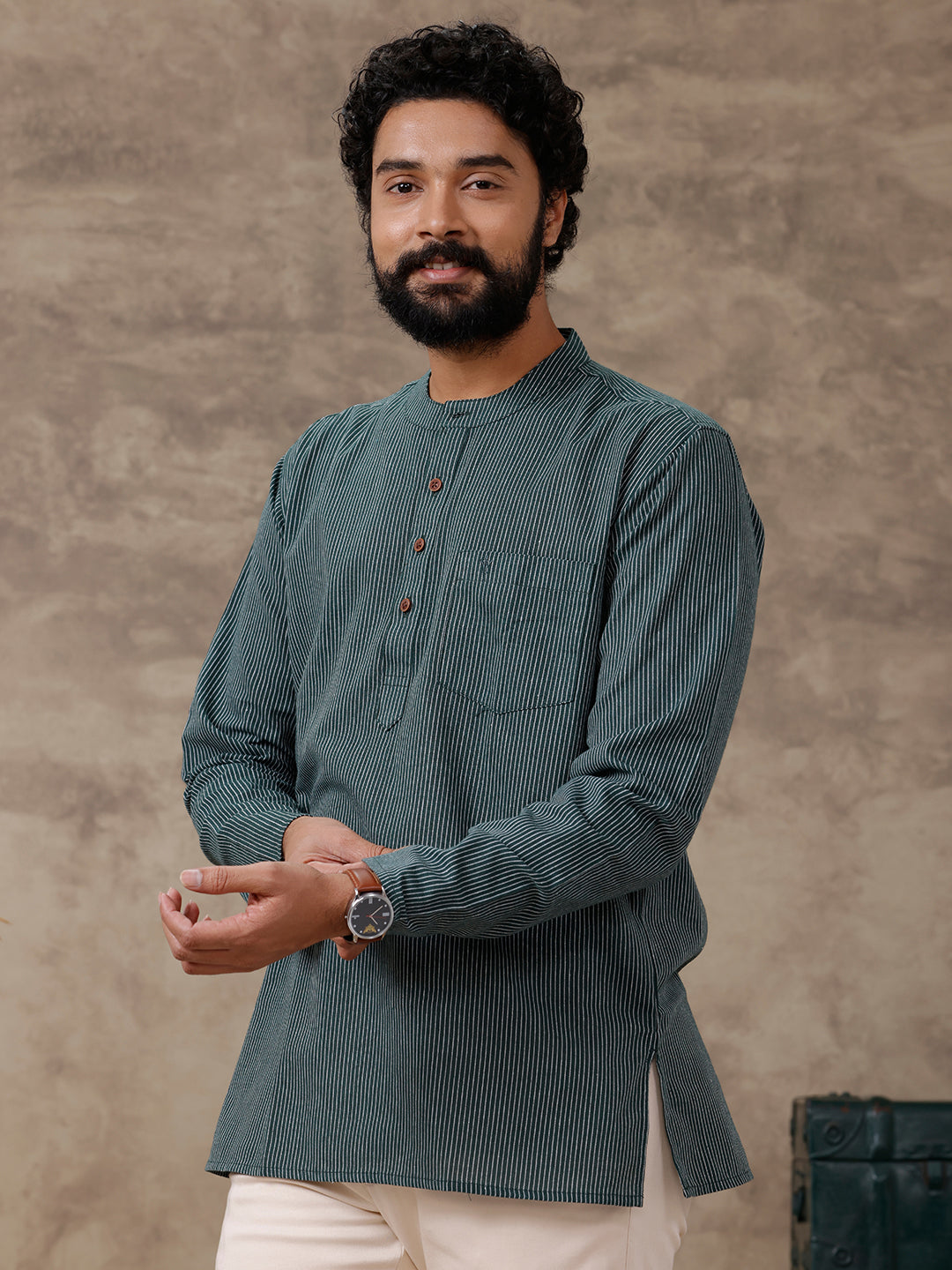 Mens Short Length Pocket Kurta Green RC08