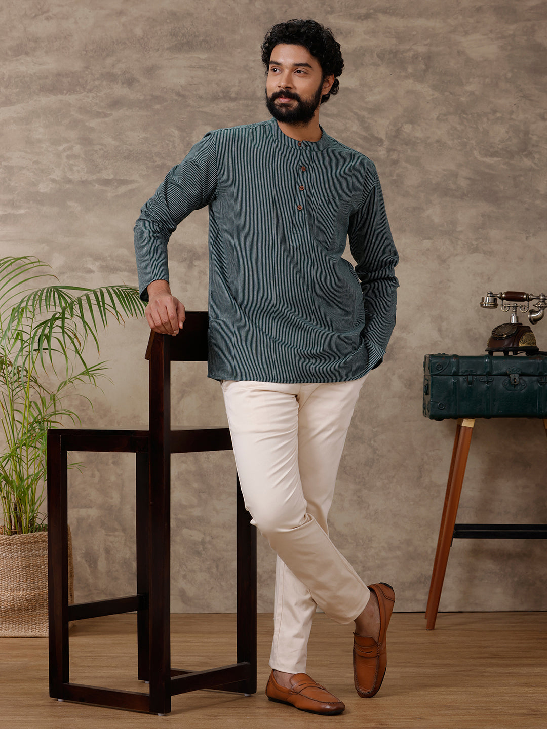 Mens Short Length Pocket Kurta Green RC08